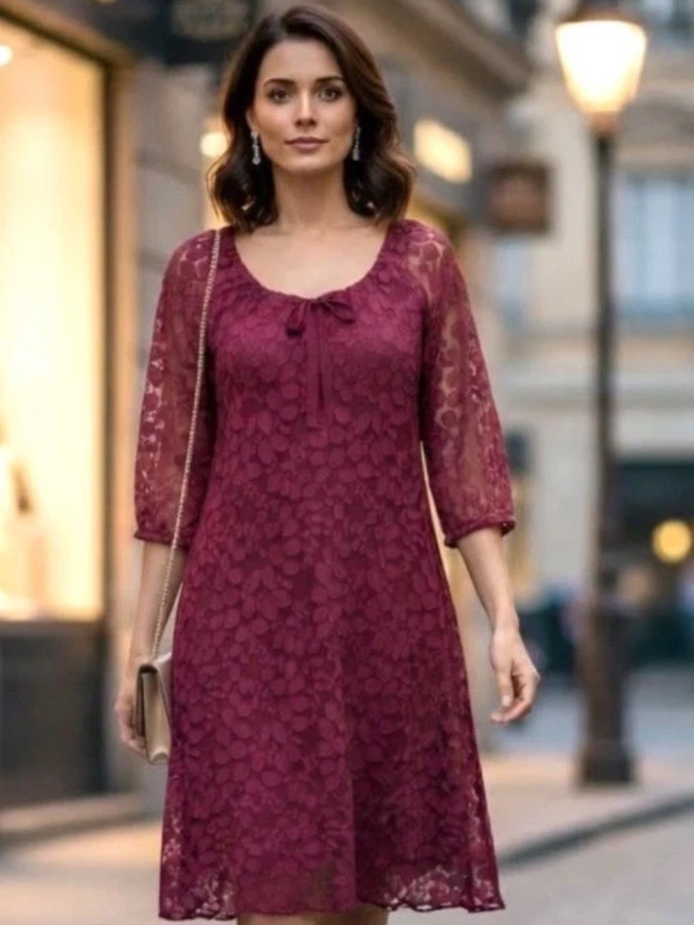 Garnet Hill Raspberry Lace Dress Pink Sheer Petal Leaf Scalloped Long Sleeve 4